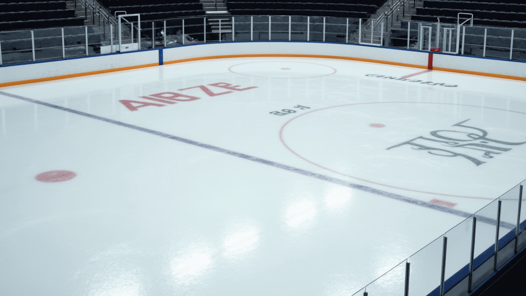 Skating rink with hockey equipment
